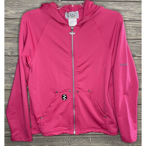 IXSPA Vintage Women Hot Pink Light Jacket Size Small Full Zip Logo Soft w/ Hood